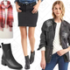 AUTHENTIC 1969 Velvet Stripe True Skinny Ankle Jeans, $27 | Cozy Modal Plaid Scarf, $12 | Side-Zip Boot, $46 | 1969 Denim Velvet-Trim Skirt, $26 | Beaded Utility Jacket, $60 | Linen-Cotton Hi-Lo Tank Dress, $24